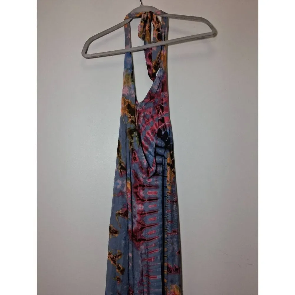 womens large midi dress artisan boho gypsy hippie halter neck tie dye handmade